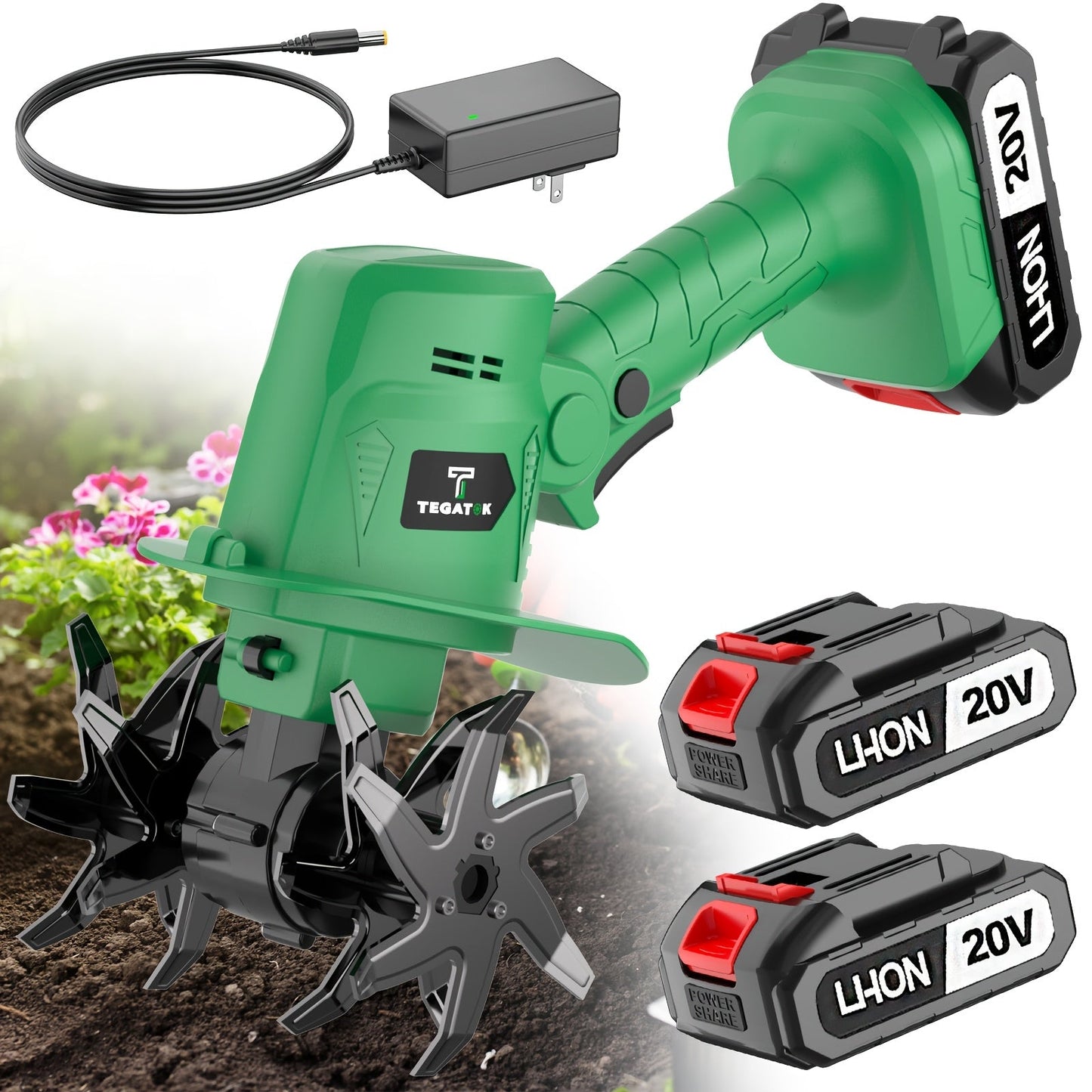 Cordless Electric Tiller 20V Handheld - 9-Inch 235RPM Garden Cultivator with Handle, Metal Soil Tiller for Weeding