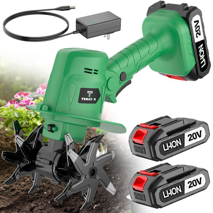 Cordless Electric Tiller 20V Handheld - 9-Inch 235RPM Garden Cultivator with Handle, Metal Soil Tiller for Weeding