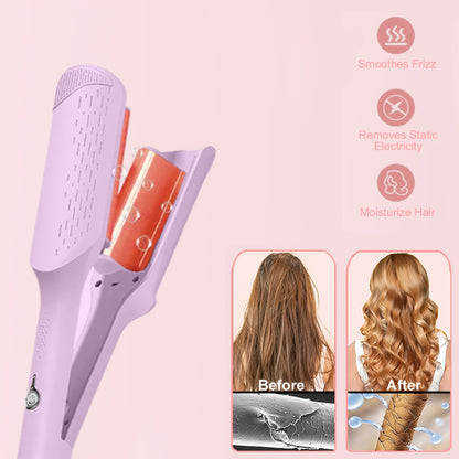 32 mm Wave-Clamp Curling Iron Options with Lavender French-Roll or Pink V-Groove Plates Pictured