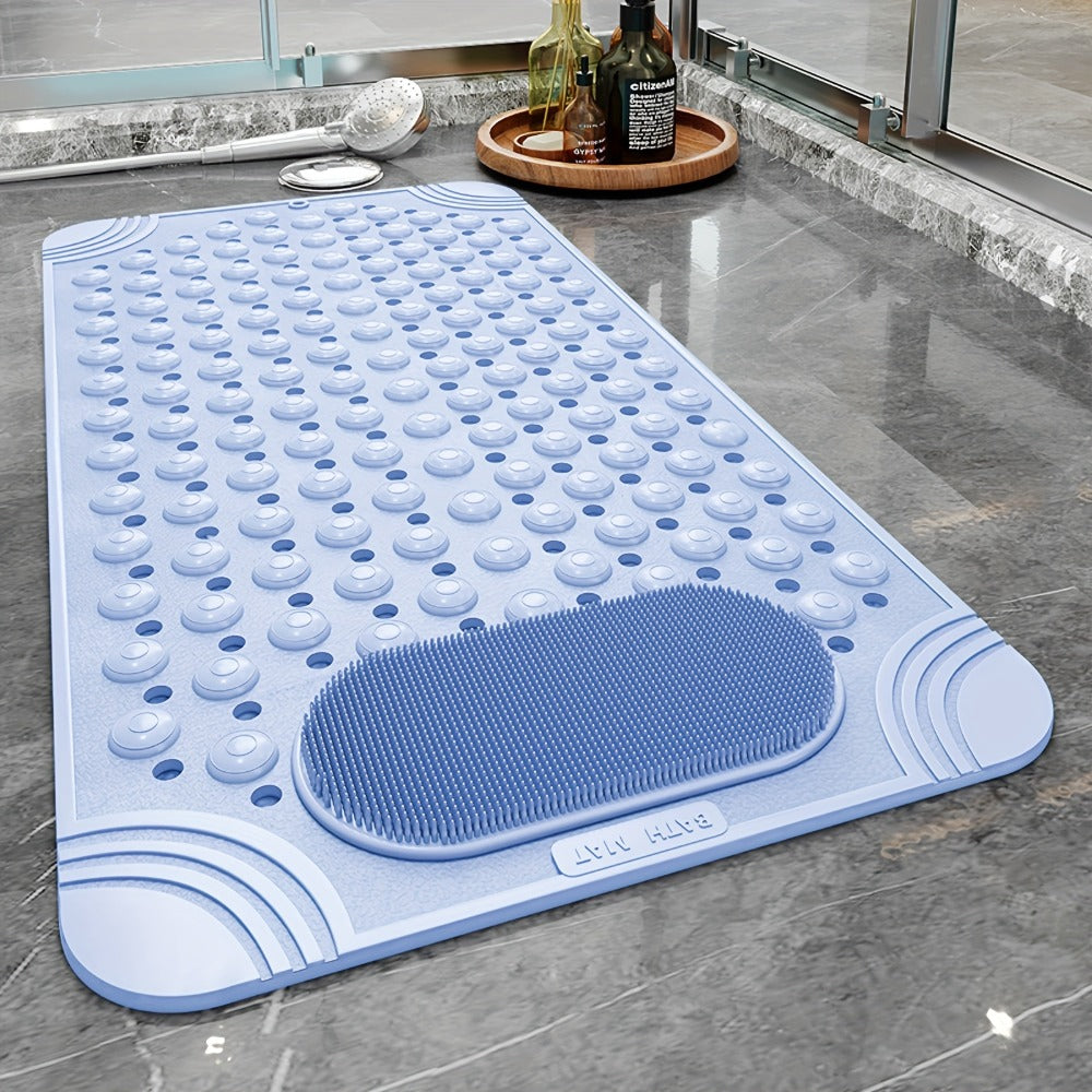 Textured Suction-Cup Shower Mat with 69 × 36 cm Size, Drain Holes and Blue or Gray Color Options