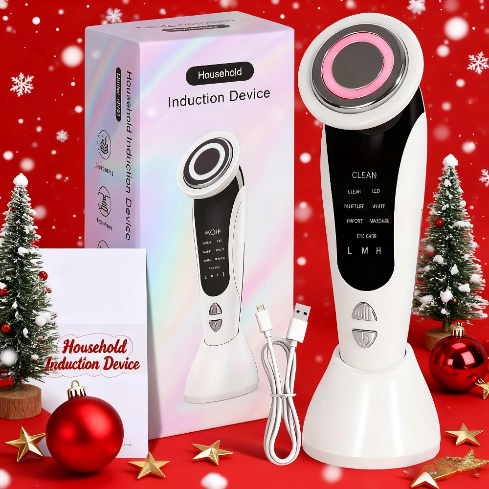 4-in-1 LED Face Neck Massager USB Powered Vibration Facial Lifting Device - Handle Portable Beauty Tool for Home or Salon Spa Use