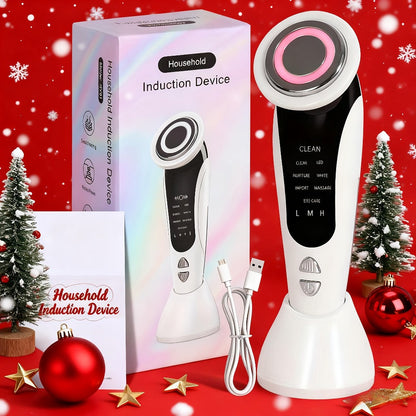 4-in-1 LED Face Neck Massager USB Powered Vibration Facial Lifting Device - Handle Portable Beauty Tool for Home or Salon Spa Use