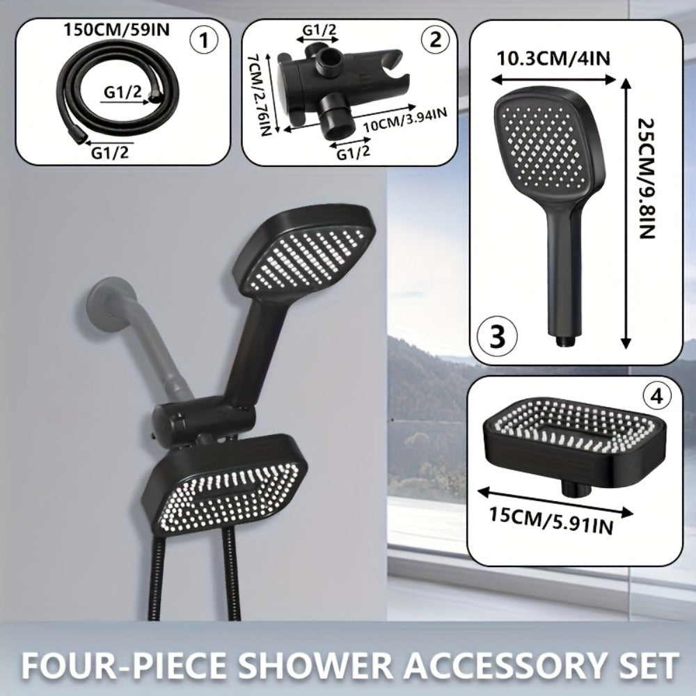 2-in-1 High Pressure Handheld Shower Head Set with Rain Showerhead, Long Hose T-Valve ABS Wall Mount Bathroom Upgrade