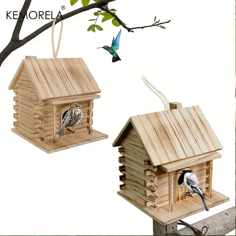 Wooden Bird Nest Breeding Box for Parrots & Small Birds – Hanging Outdoor Cage Accessory, Natural Solid Wood Birdhouse