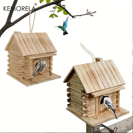 Wooden Bird Nest Breeding Box for Parrots & Small Birds – Hanging Outdoor Cage Accessory, Natural Solid Wood Birdhouse