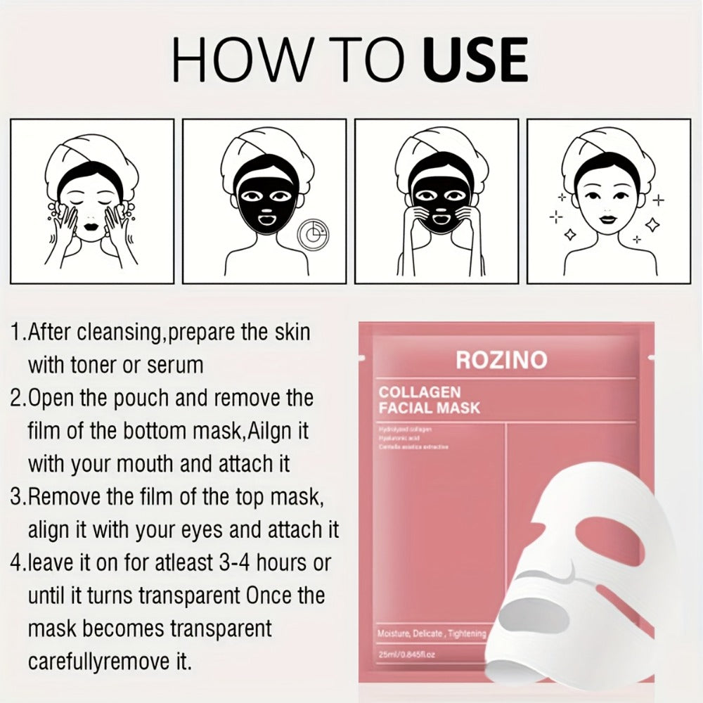 Bio-Collagen Hydrogel Sheet Mask Set 10 Pcs, Korean Beauty Face Mask with Aloe Vera, Intense Hydration