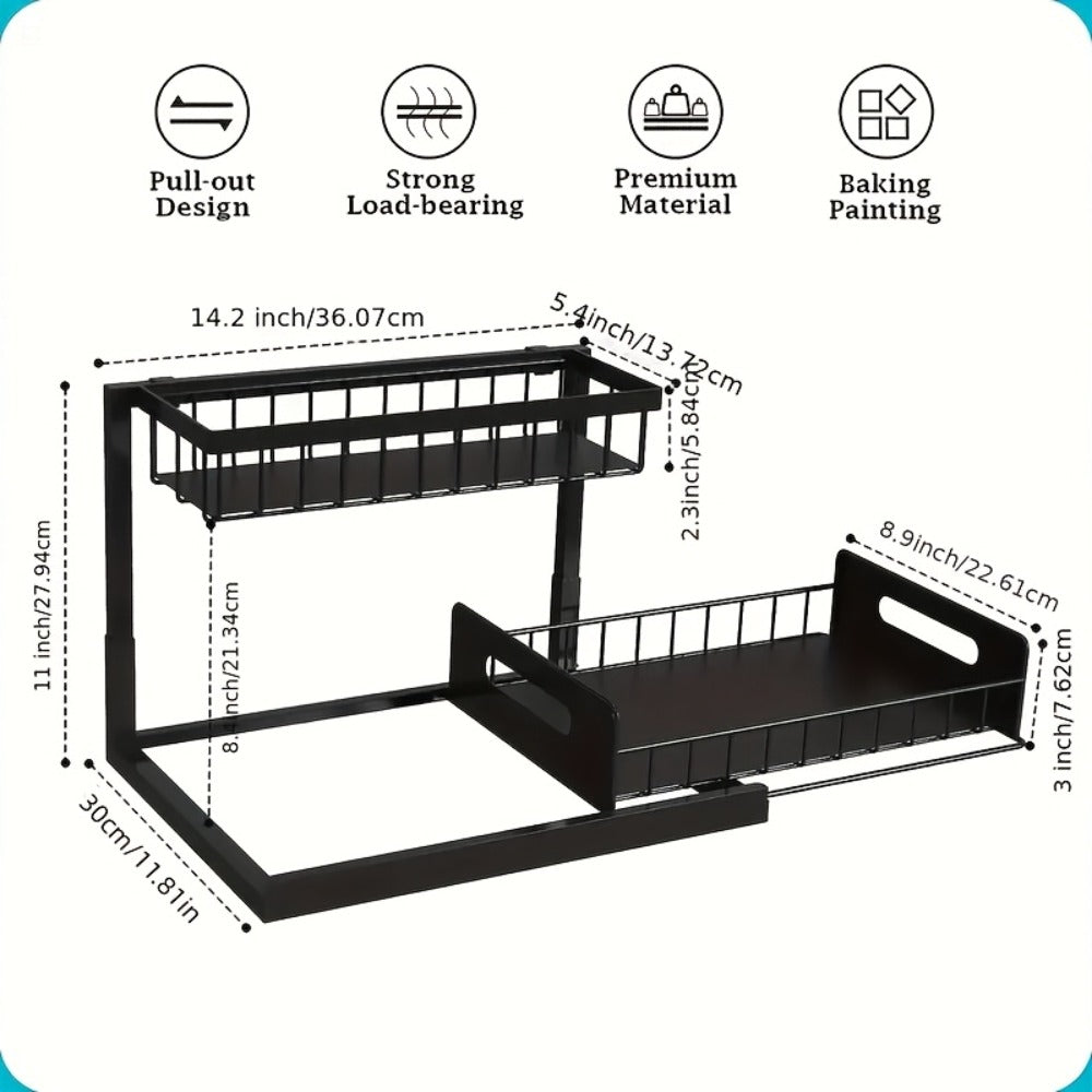 Under Sink Storage Organizer 2-Tier Slide-Out Shelf in 1 or 2 Packs and Three Color Options
