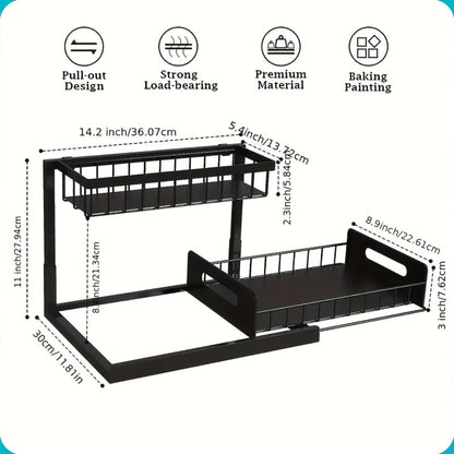 Under Sink Storage Organizer 2-Tier Slide-Out Shelf in 1 or 2 Packs and Three Color Options
