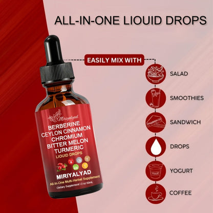 Berberine Blood Sugar Support Liquid Drops 2 fl oz with Ceylon Cinnamon Chromium Bitter Melon Turmeric