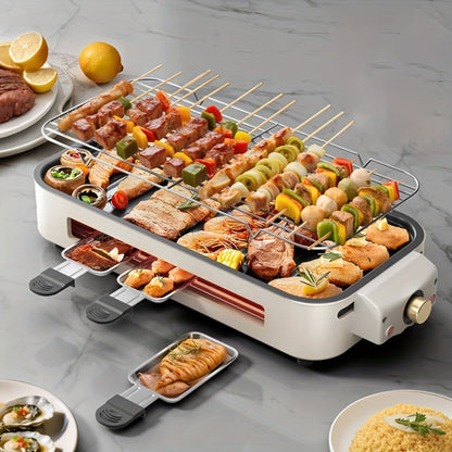 Electric Grill 2-in-1 Indoor BBQ & Frying Pan, 1500W Temperature Control, Non-Stick Detachable Cooking Board