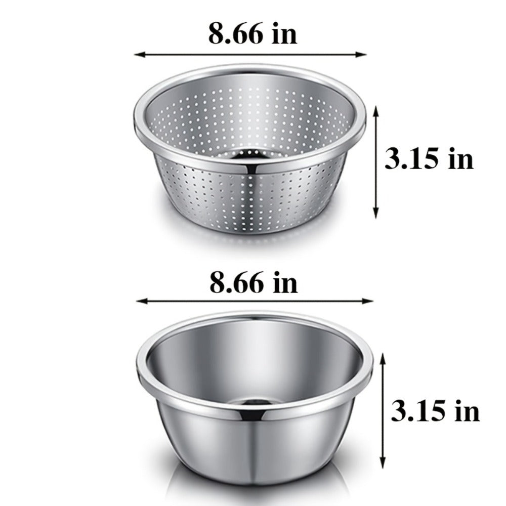 Stainless Steel Colander with Mixing Bowl Set 304 Food Grade Strainer Bowl for Washing for Home Cooking, Dining and Outdoor Meals
