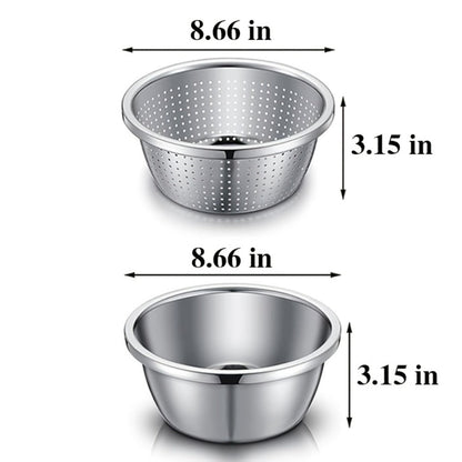Stainless Steel Colander with Mixing Bowl Set 304 Food Grade Strainer Bowl for Washing for Home Cooking, Dining and Outdoor Meals