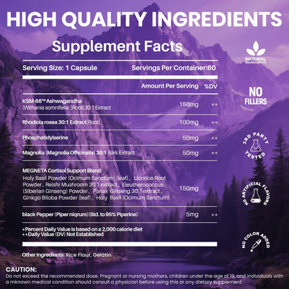 Ashwagandha Stress Supplement Capsules with Rhodiola Rosea L-Theanine & Magnesium for Bath Time, Home Spa and Personal Care