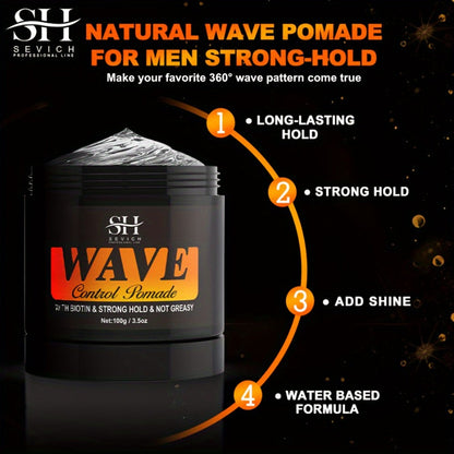 Wave Pomade Set for Men 360 Waves, Glycerin Formula Silky Shine, 4-Piece or 5-Piece Bundle with Silky Durag & Wave Brush