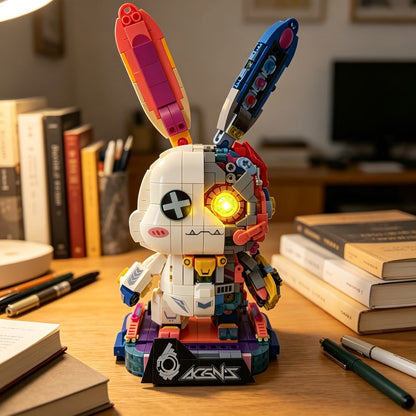 1377-Piece Mechanical Rabbit Building Block Model with Colorful Punk Styling and Rotating Limb Details