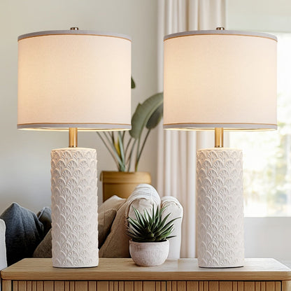 Table Lamp with Ceramic Textured Base, Drum Shade, 9W LED Bulb, Five Colors and Three Color Temperatures