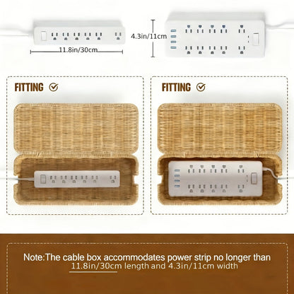 Rattan Cable Management Box with Lid Woven Cord Organizer – Stylish Power Strip Cover Wire Hider for Home Office Living Room Desk Bedroom