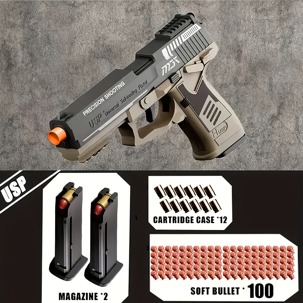 Bullet Toy Gun Pistol with Ejecting Shells & 100 Bullets, Semi- Rapid Fire Foam Blaster for Kids Boys Ages 6+