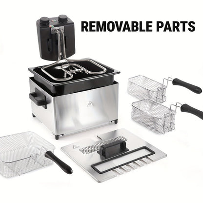 Electric Deep Fryer 1700W, Large Deep Fryer with Adjustable Time & Temperature Control, Stainless Steel Frying Basket