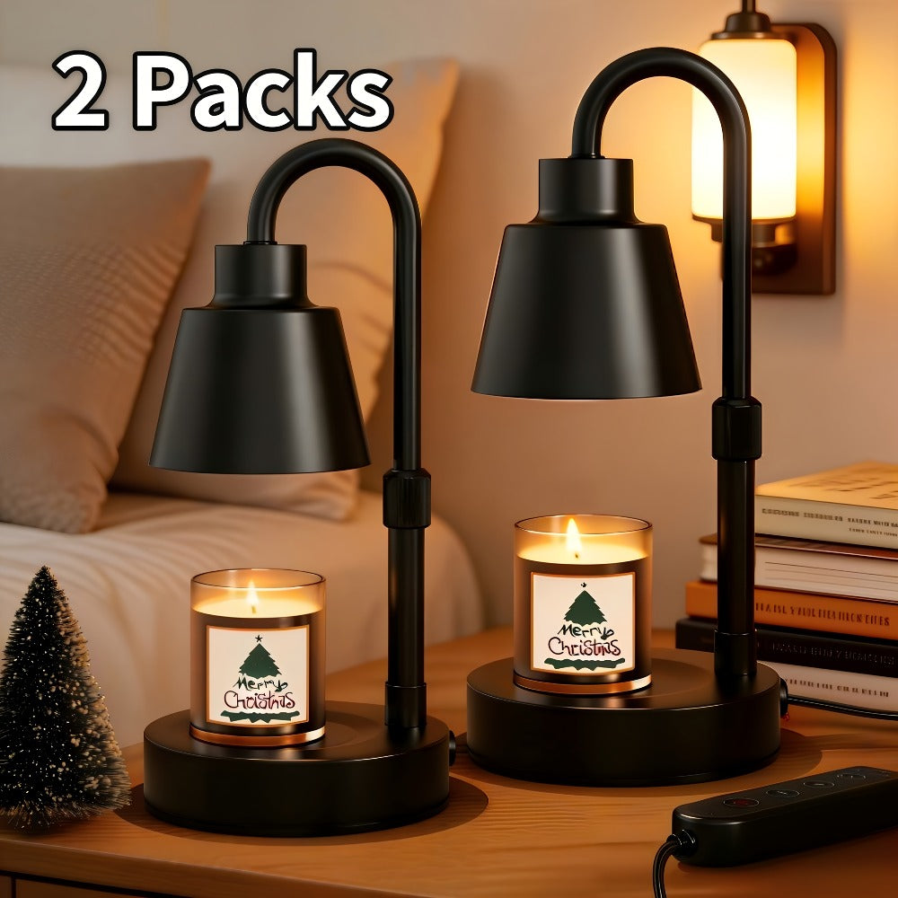 Black Candle Warmer Lamp in One- or Two-Pack Options with Conical Shade, Adjustable Height and Timer Controller