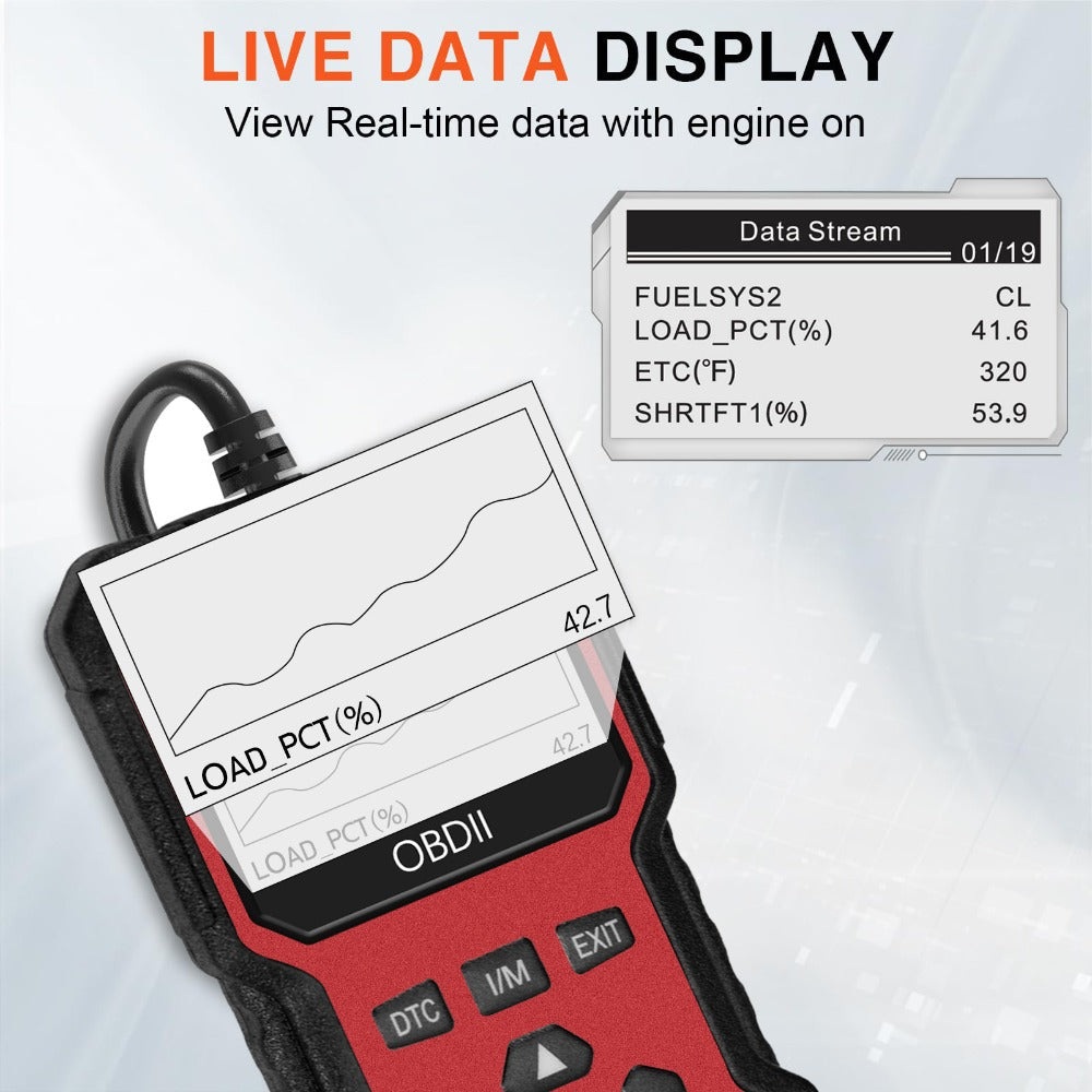 Color-Screen OBD2 Scanner with Read, Erase, Freeze-Frame and I/M Menus in Red, Yellow or Blue