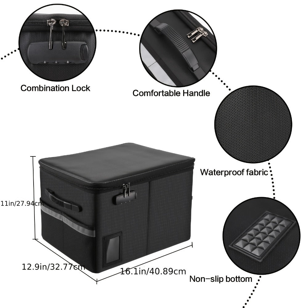 Fireproof File Box with Combination Lock - Collapsible Fireproof Document Organizer Filing for Entryways, Bedrooms and Living Spaces