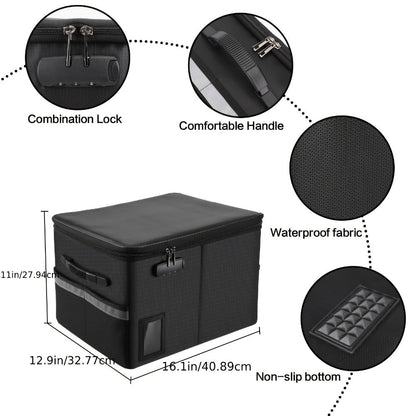 Fireproof File Box with Combination Lock - Collapsible Fireproof Document Organizer Filing for Entryways, Bedrooms and Living Spaces