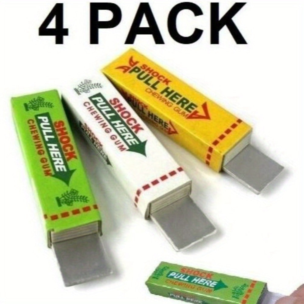 Shocking Gum Prank Toy 4 Pack, Realistic Vibrating Fake Chewing Gum Electric Shock Joke Candy, Funny Gag Gift for Kids Teens & Adults