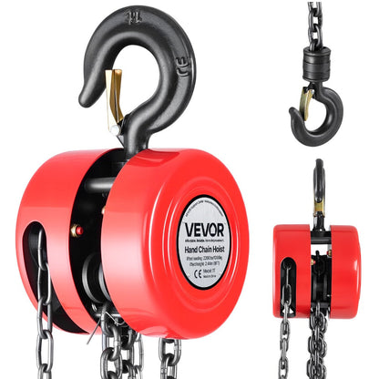 Hand Chain Hoist / Manual Chain Block with G70 Chain, 8 ft / 10 ft / 20 ft Lift Height, 360° Rotating Hooks