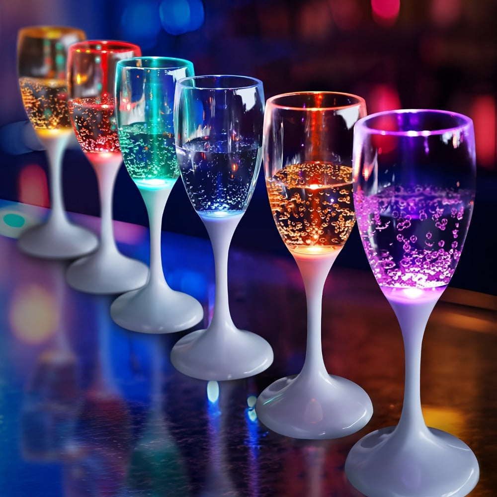 LED Light-Up Champagne Flutes, 6-Piece Color-Changing Plastic Party Glass Set for Birthdays, Weddings and Holiday Celebrations