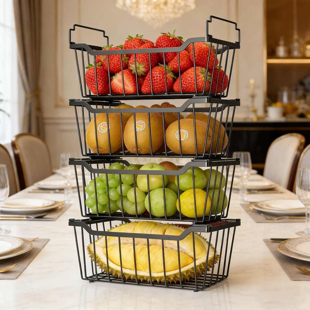Freezer Organizer Bins Stackable with Foldable Handle - Chest Freezer Storage Baskets Rack, Space Saving Refrigerator Organizer Bins