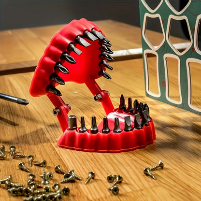 28-Piece Hex Driver Drill Bit Set with 1/4-Inch Shanks, Adapters and Hinged Red Novelty Holder