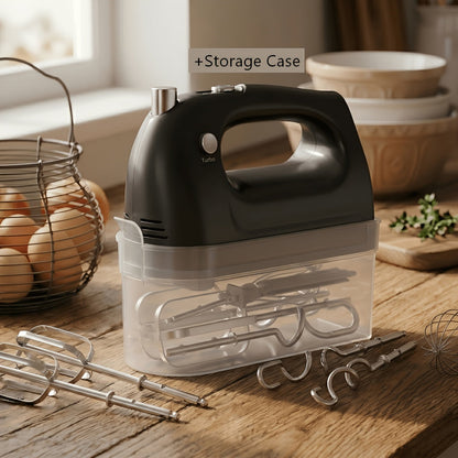 Electric Hand Mixer 5 Speed Turbo Boost - 5 Stainless Steel Accessories, Optional Storage Case, Handheld Mixer for Cookies