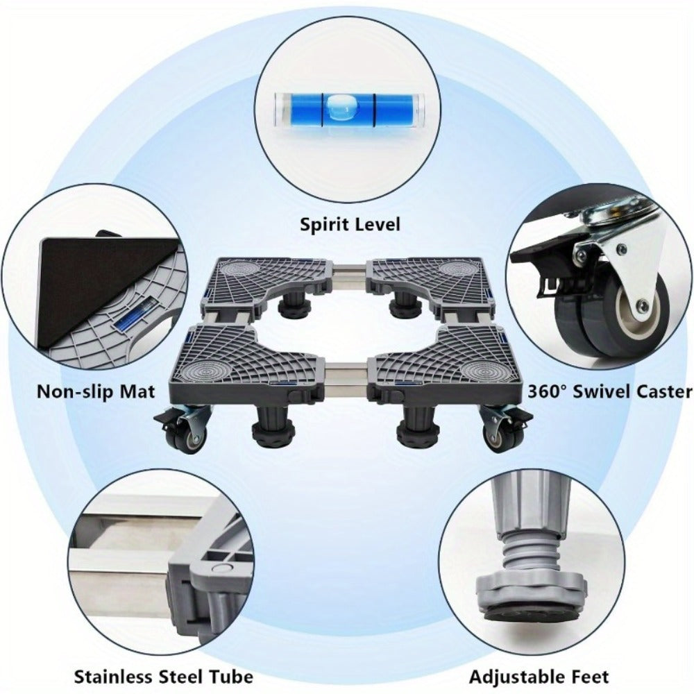 Appliance Mobile Base Stand Adjustable Double Pipe 4 Locking Wheels 4 Strong Feet Furniture Dolly for Washer Dryer Washing Machine