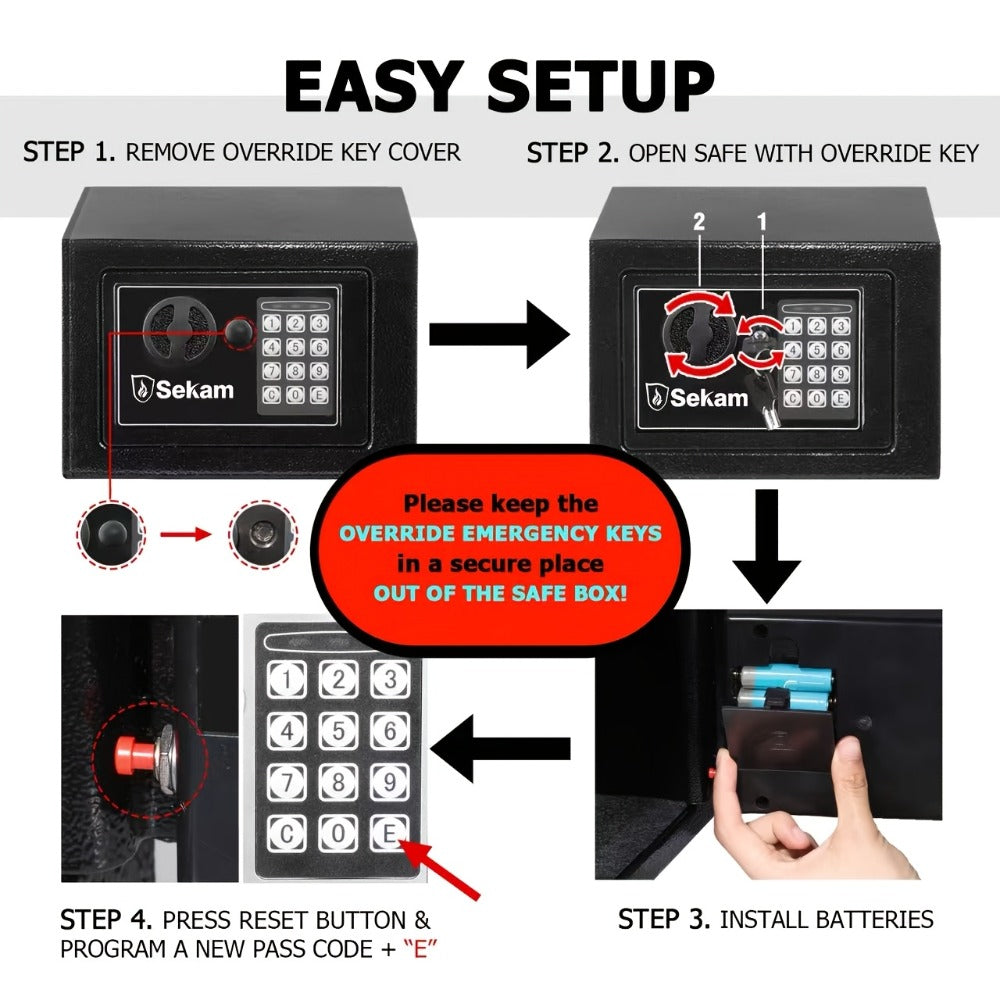 Fireproof Home Safe Box with Digital Keypad and Key Lock Steel Security Safe for Money for Entryways, Bedrooms and Living Spaces