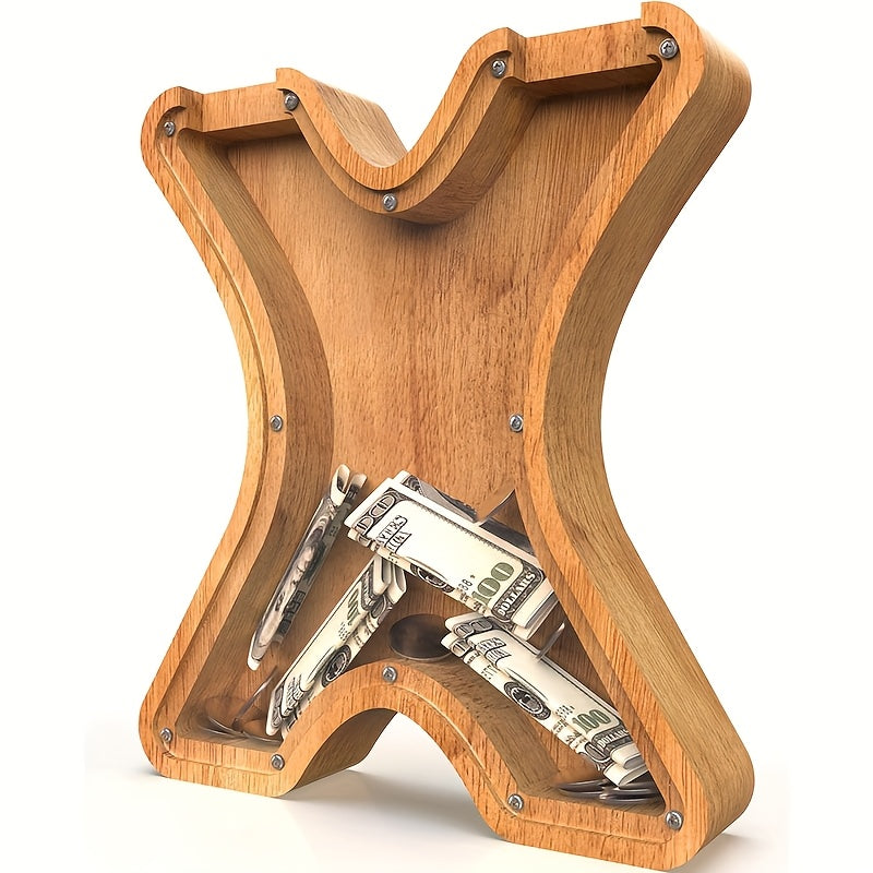 Wooden Letter Penny Bank – Alphabet Coin Bank Savings Box for Kids & Adults, Personalized Money Bank Birthday Gift