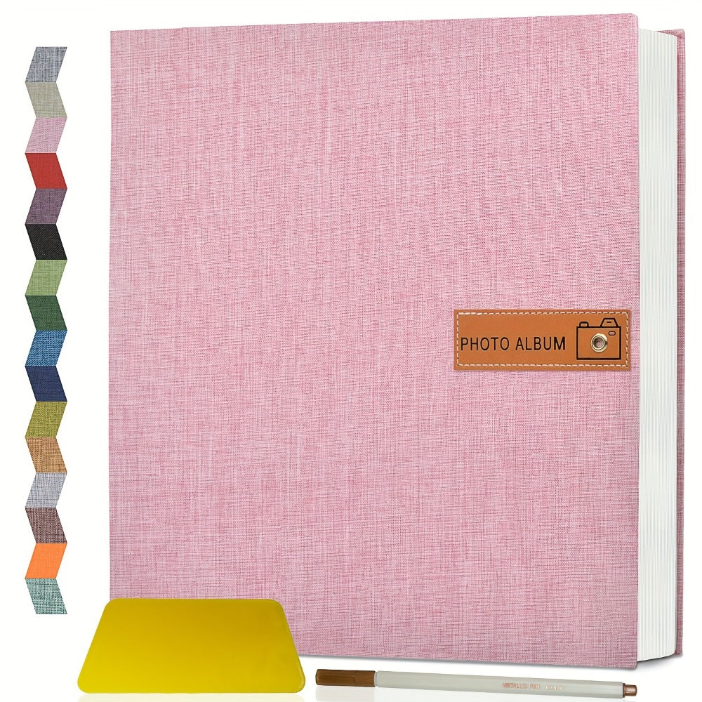 Self Adhesive Photo Album Scrapbook – Large Linen Cover Memory Book for 4x6 5x7 8x10 Photos, DIY Picture Book with Metal Pen, Gift for Mom