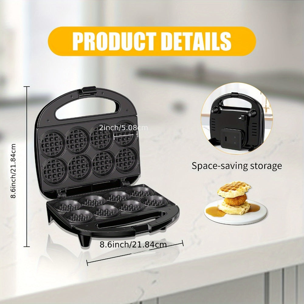 Mini Waffle Maker Machine Makes 8 Bite-Sized 2-Inch Waffles, Dual Non-Stick Aluminum Plates, Cool-Touch Handle