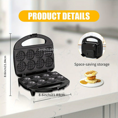 Mini Waffle Maker Machine Makes 8 Bite-Sized 2-Inch Waffles, Dual Non-Stick Aluminum Plates, Cool-Touch Handle