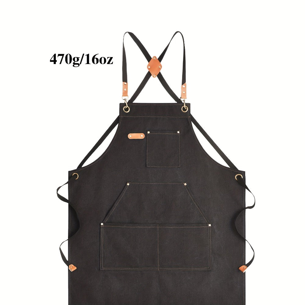 Chef Apron Crossback Canvas Work Apron with Extra Large Pockets for Men Women – Professional Kitchen Cooking BBQ Gardening Workshop Bib