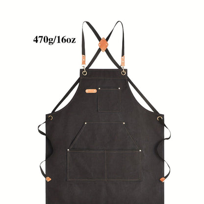 Chef Apron Crossback Canvas Work Apron with Extra Large Pockets for Men Women – Professional Kitchen Cooking BBQ Gardening Workshop Bib
