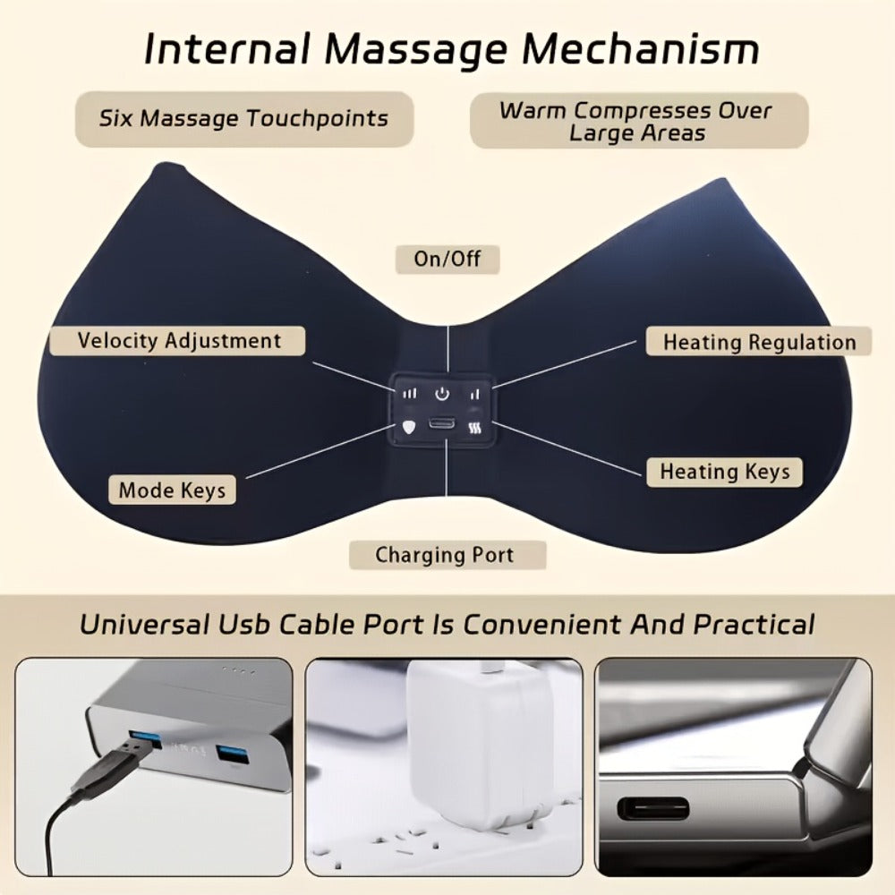 Electric Chest Massager Vibration Rechargeable - Intelligent Constant Temperature Heating Massage Bra for Women