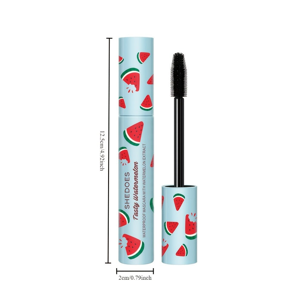 Black Mascara Two-Piece Set in Blue Watermelon-Print Tubes with Straight Black Bristle Applicator Wands