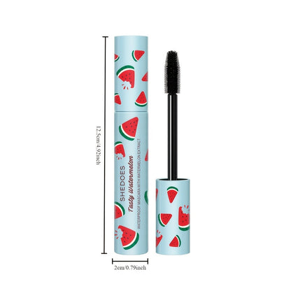 Black Mascara Two-Piece Set in Blue Watermelon-Print Tubes with Straight Black Bristle Applicator Wands
