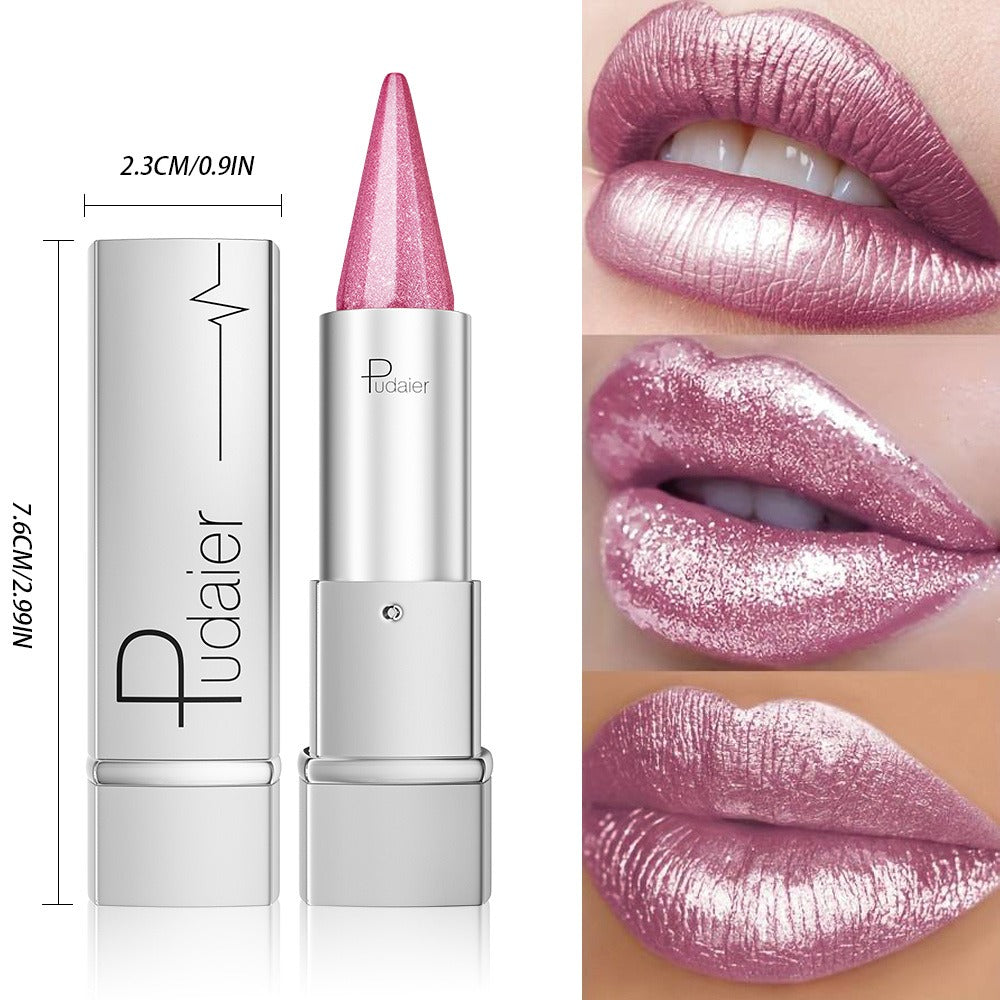 24H Waterproof Metallic Lipstick 5 Shades Pearlescent Sparkle Pearl Finish, for Makeup, Travel and Everyday Vanity Use