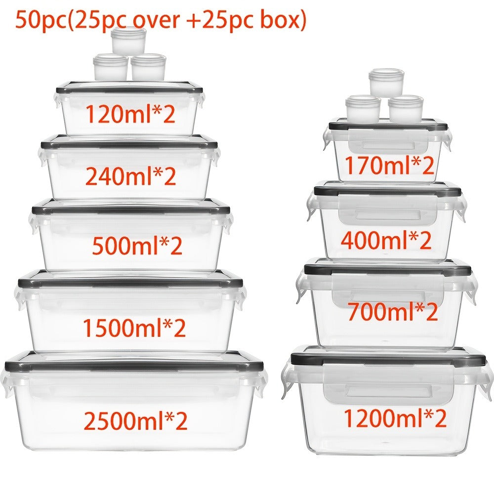 Lunch Box Food Storage Organizer with Flip-Top Lids and Multi-Size Plastic Container Sets for Kitchen and Pantry Organization