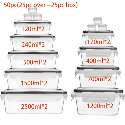 Lunch Box Food Storage Organizer with Flip-Top Lids and Multi-Size Plastic Container Sets for Kitchen and Pantry Organization