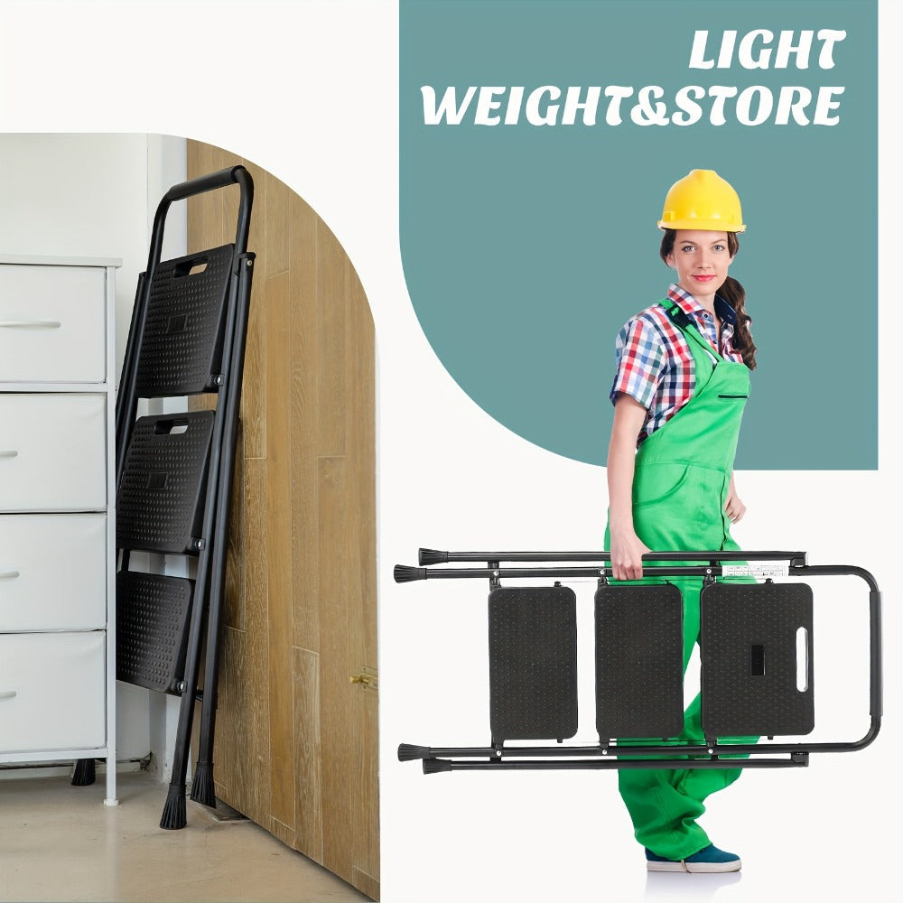 Folding Steel Step Stool with Storage Shelf & Wide Anti-Slip Pedal, 2/4-Step Sturdy Portable Step Ladder for Home