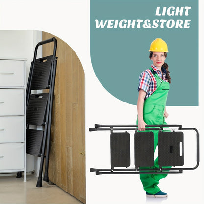 Folding Steel Step Stool with Storage Shelf & Wide Anti-Slip Pedal, 2/4-Step Sturdy Portable Step Ladder for Home