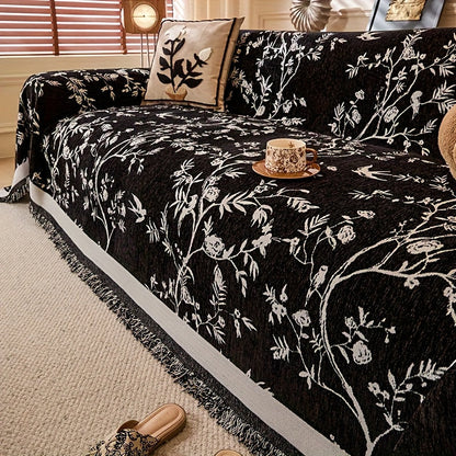 Sofa Cover Throw, Thick Chenille Floral Couch Slipcover in Three Colors for One-to-Four-Seat Sofas